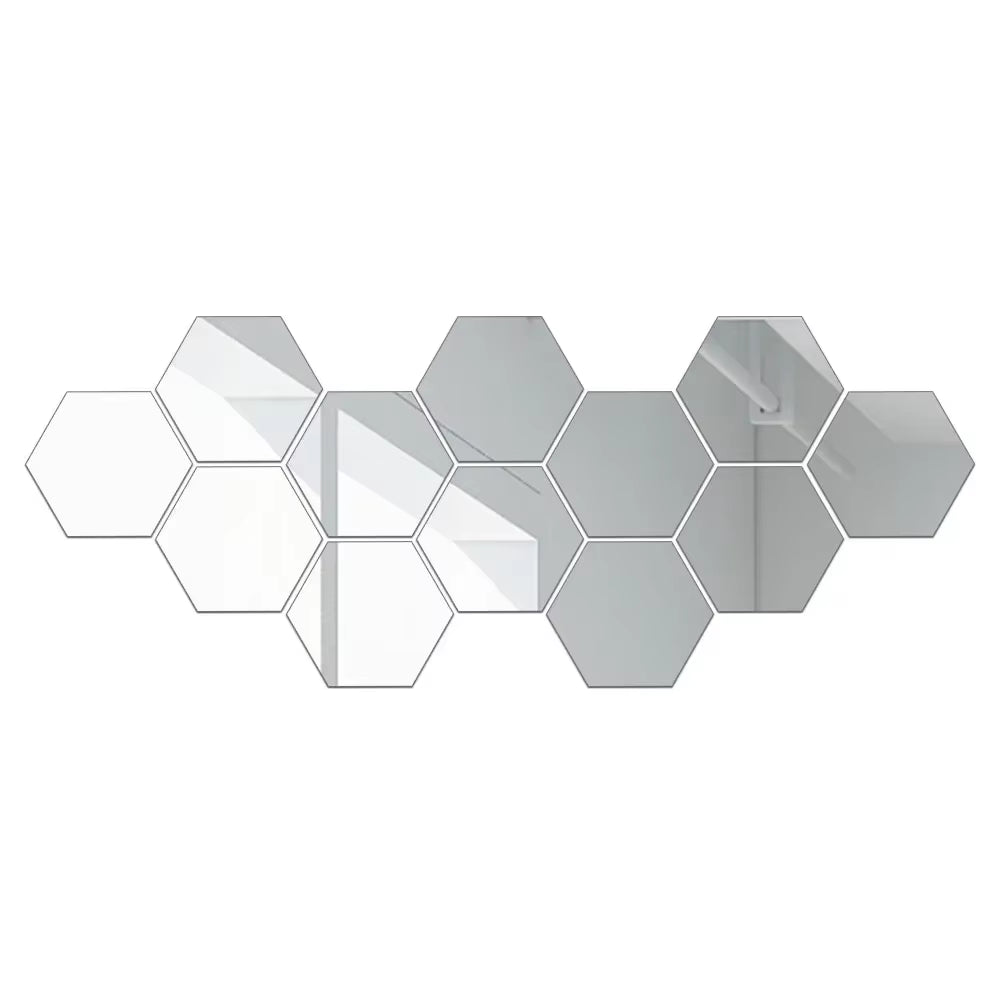 12Pcs Hexagonal Acrylic Mirror Wall Sticker Self Adhesive Mosaic Tile Decals Removable Wall Sticker DIY Home Decoration