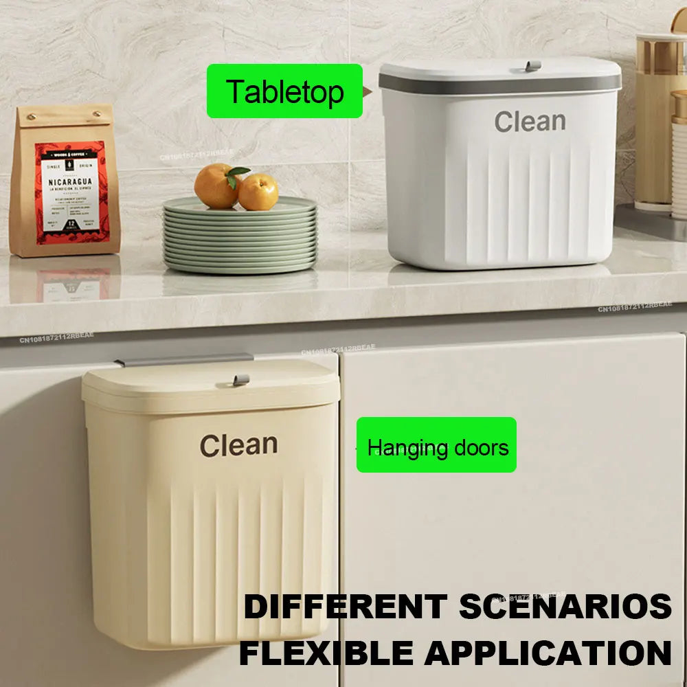 12L Kitchen Trash Can Wall Mounted Hanging Trash Bin with Lid Garbage Can for Cabinet under Sink Waste Garbage Compost Bin